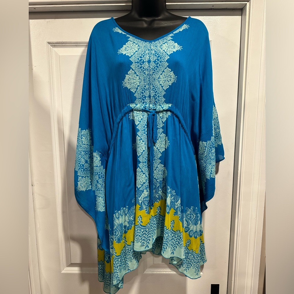 Boho-Chic Blue Asymmetrical Beach Coverup
